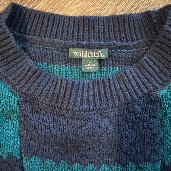 Wild Fable Teal and Navy Checkered Crewneck Sweater - Picture 3 of 4